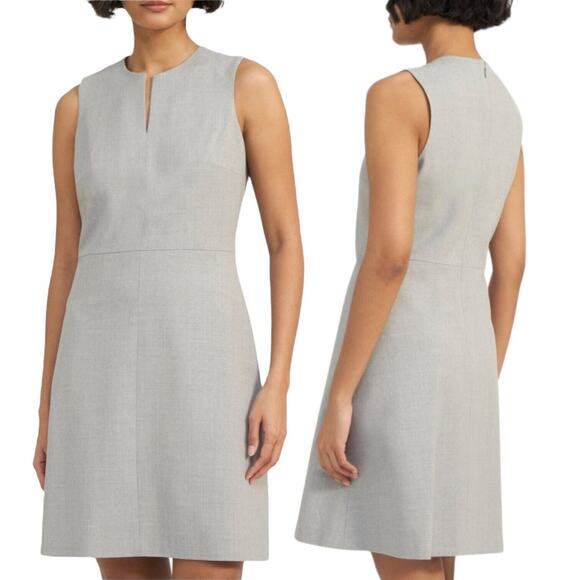 THEORY Wool A-Line Miyani Dress Stretch Split Neck Career Work Minimalist Gray 6 - Picture 13 of 13